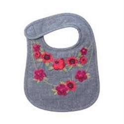 FLORAL EMBROIDERED CHAMBRAY BIB